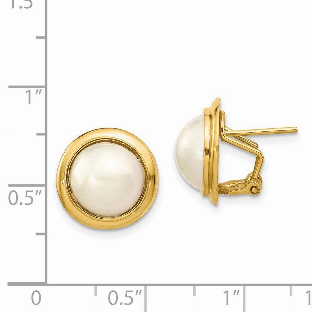 14k 10-11mm White Freshwater Cultured Mabe Pearl Omega Back Earrings