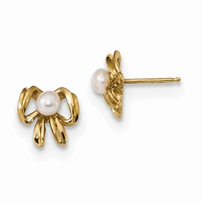 14k 3-4mm White Button Freshwater Cultured Pearl Post Earrings