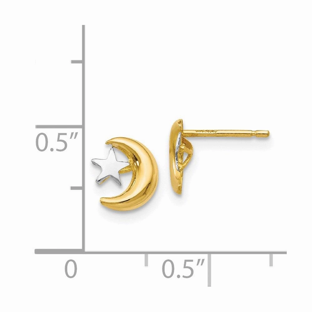 14k Polished & Rhodium Moon & Star Post Earrings