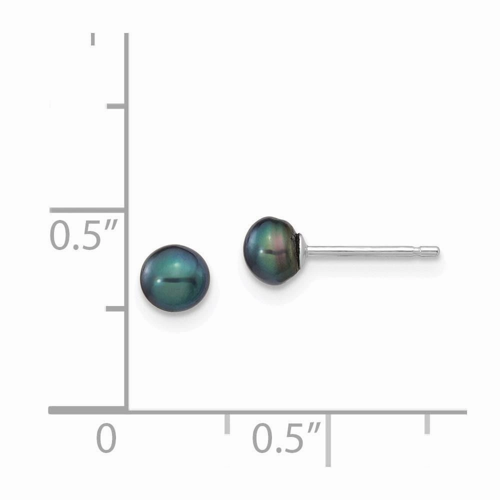 14k White Gold 4-5mm Black Button FW Cultured Pearl Stud Post Earrings