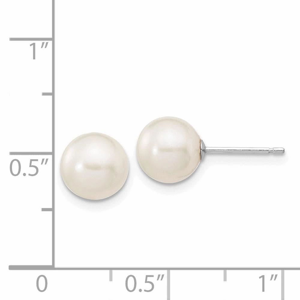 14k White Gold 7-8mm White Round FW Cultured Pearl Stud Post Earrings