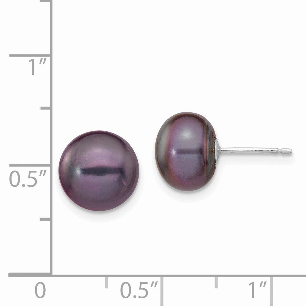 14k White Gold 9-10mm Black Button FW Cultured Pearl Stud Post Earrings