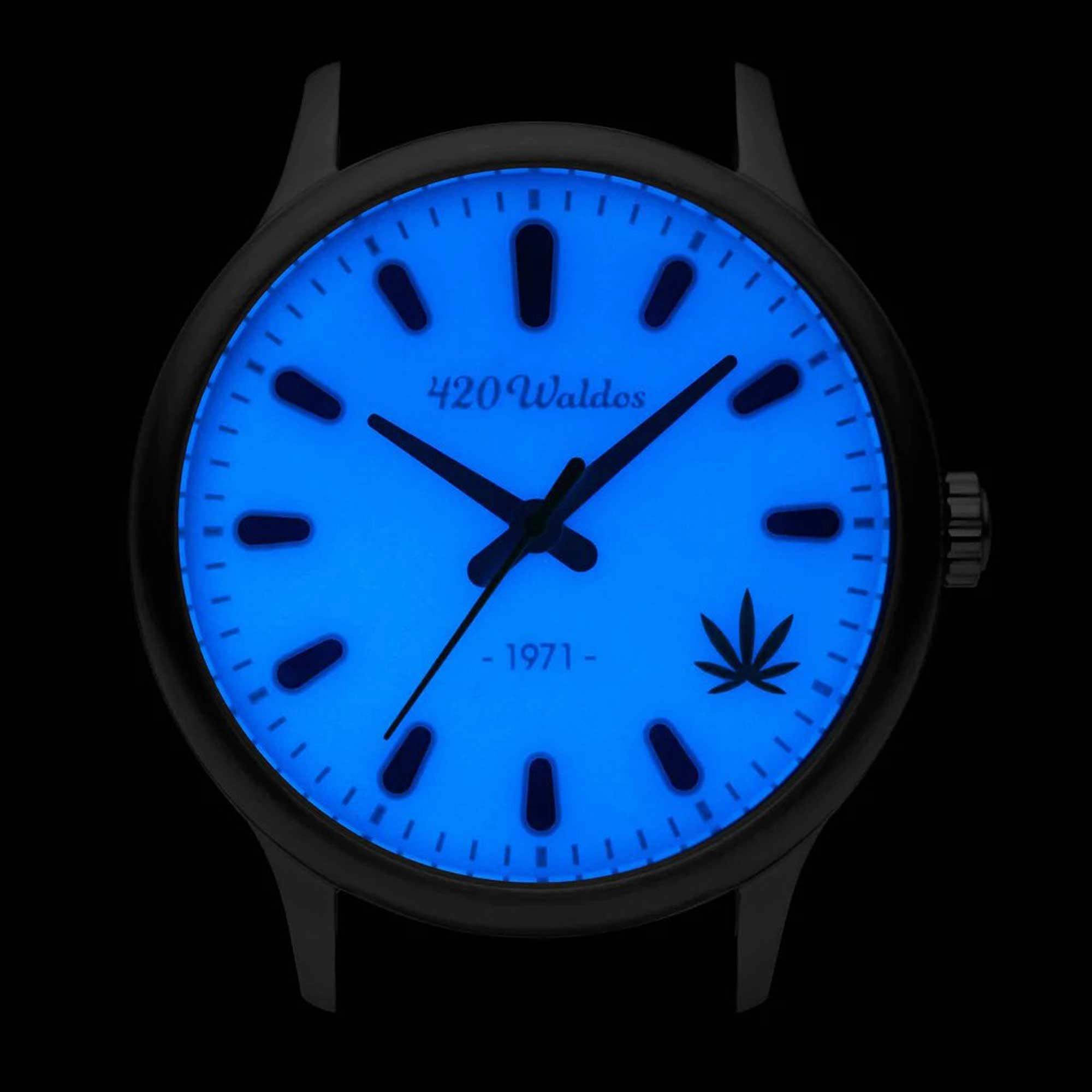 420Waldos Men's Watch - Bud Quartz Stainless Steel Case Blue Dial Grey Strap | W1006