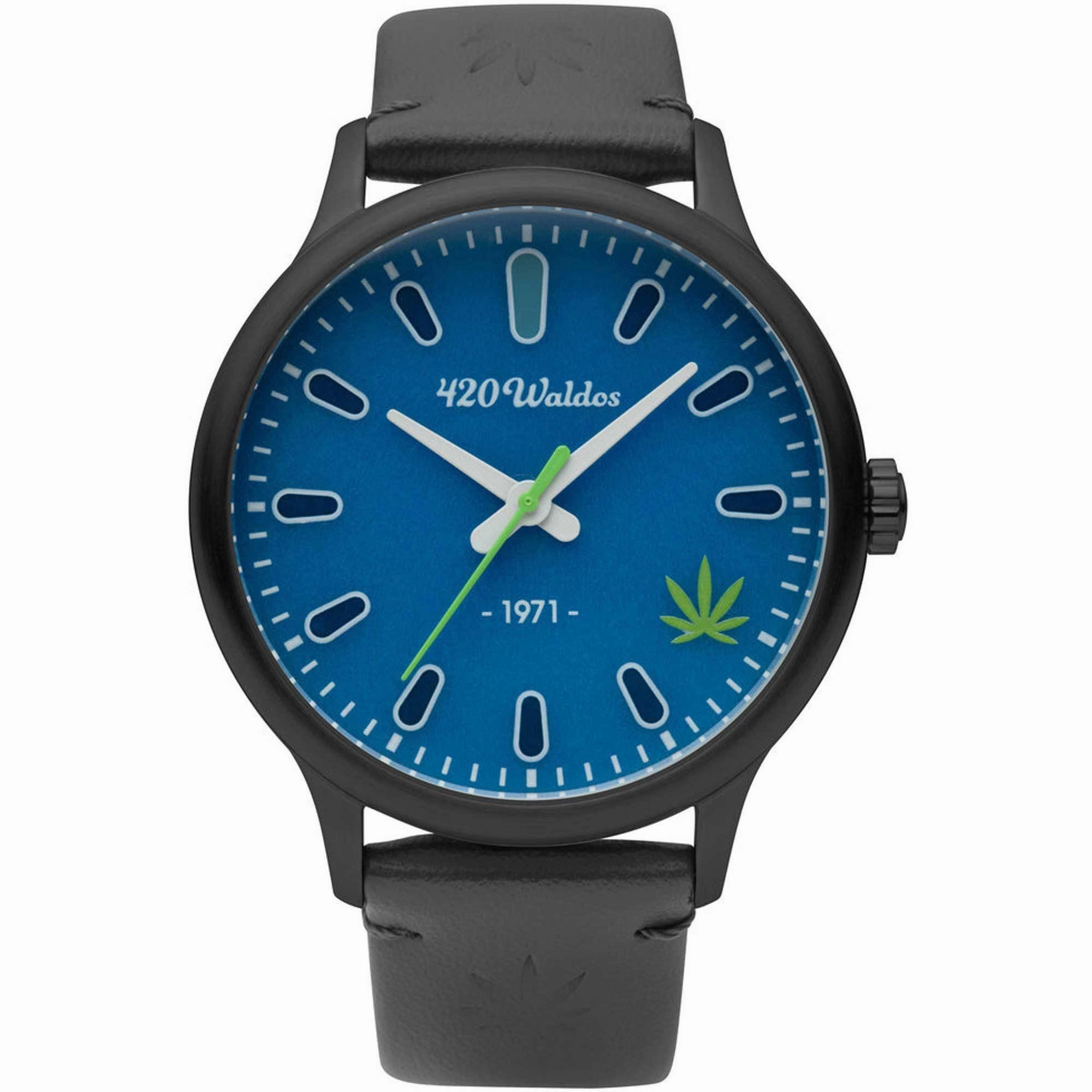 420Waldos Men's Watch - Bud Quartz Stainless Steel Case Blue Dial Grey Strap | W1006