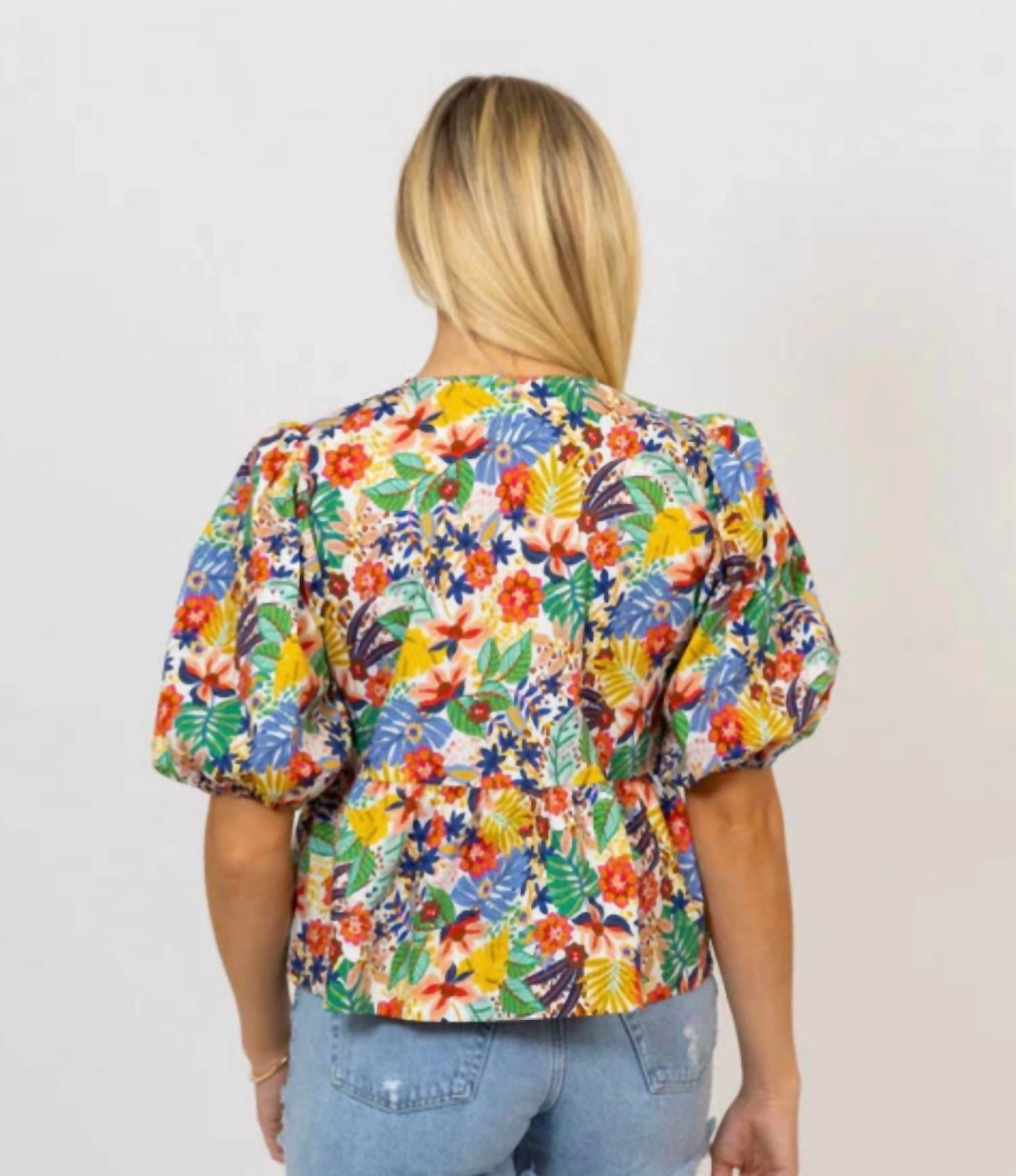 "paradise Palms" Bright Knot Top In Multi Color