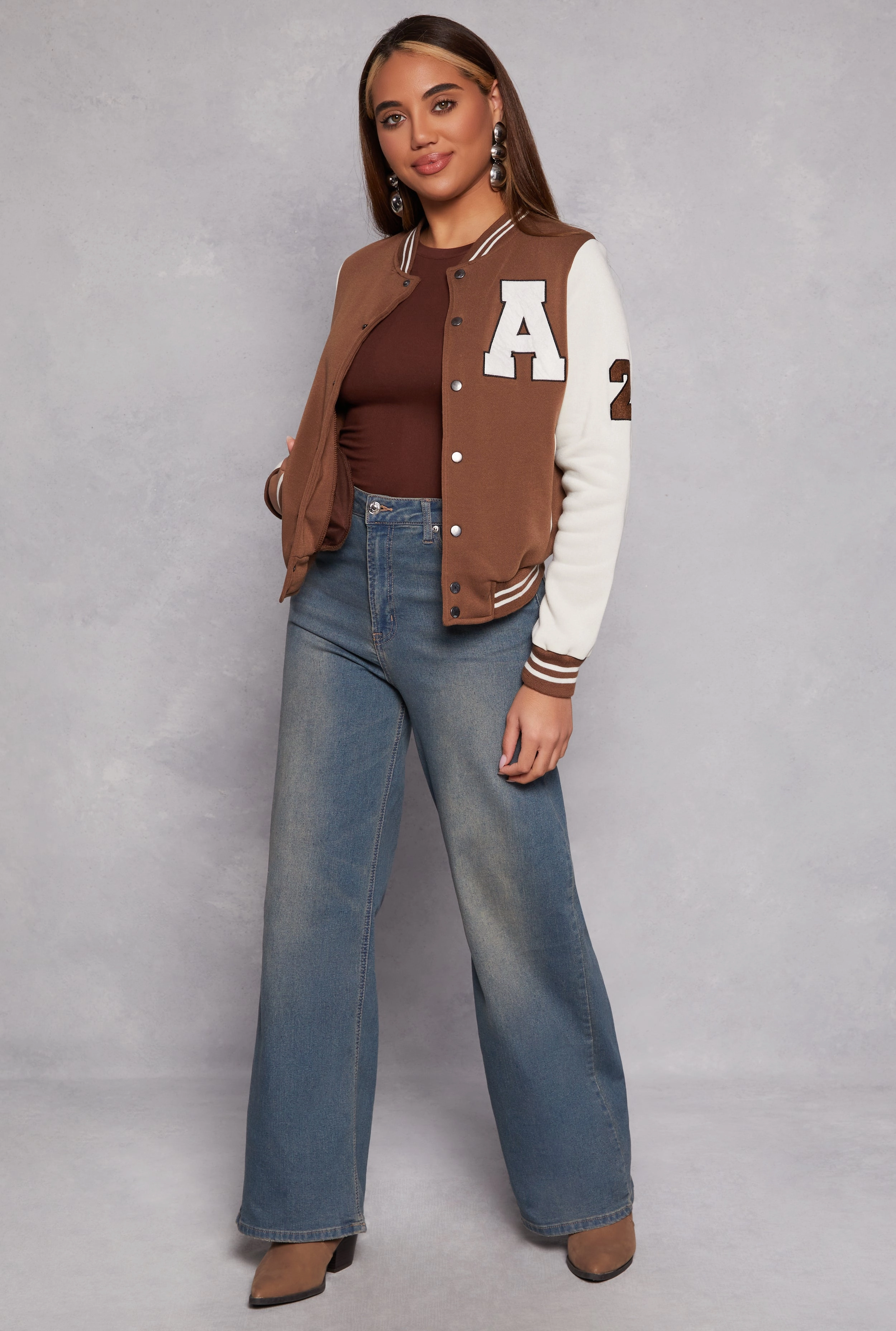 A Initial Patch Fleece Varsity Jacket