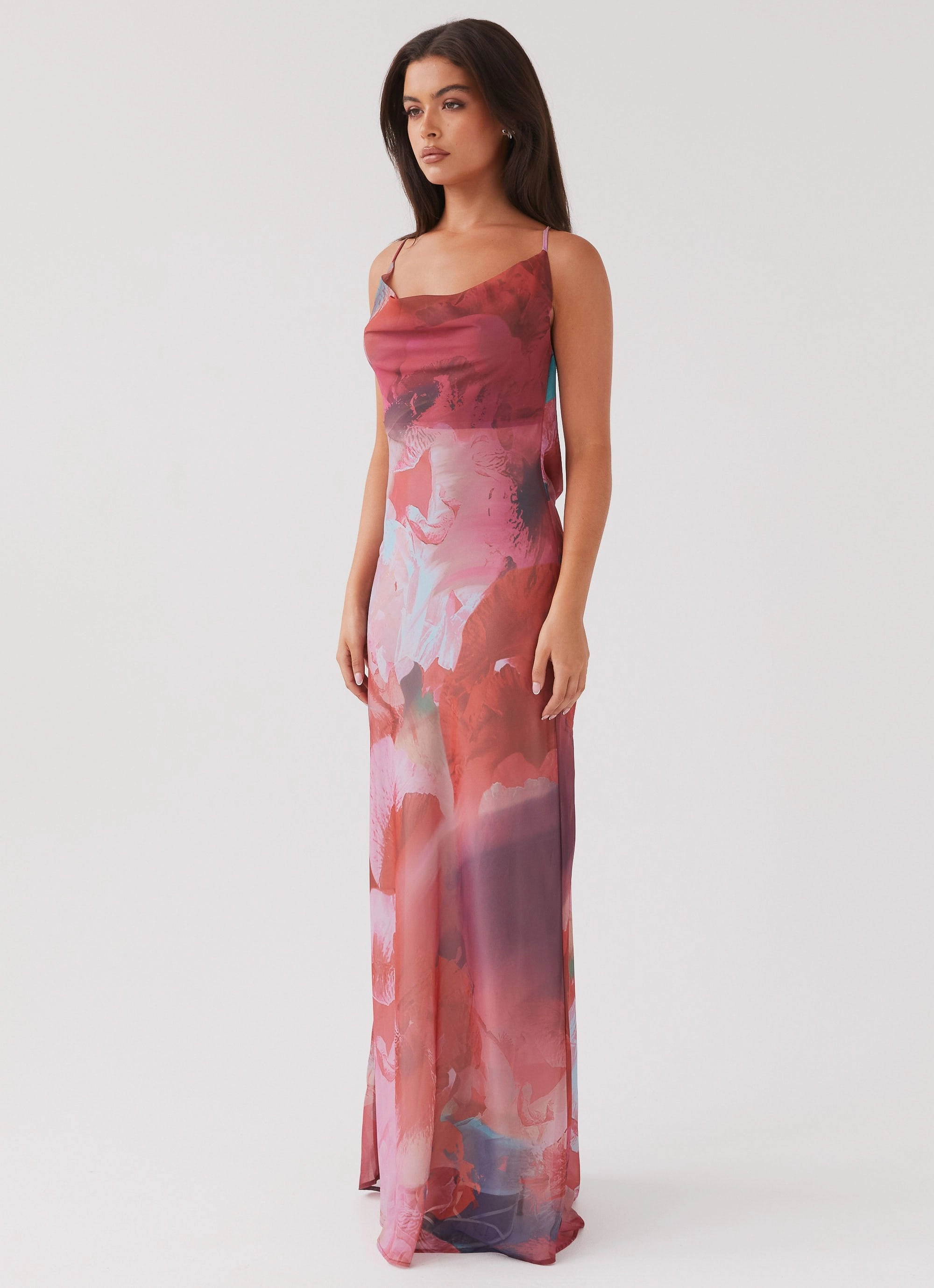 Abigail Cowl Maxi Dress - Scarlet Burst