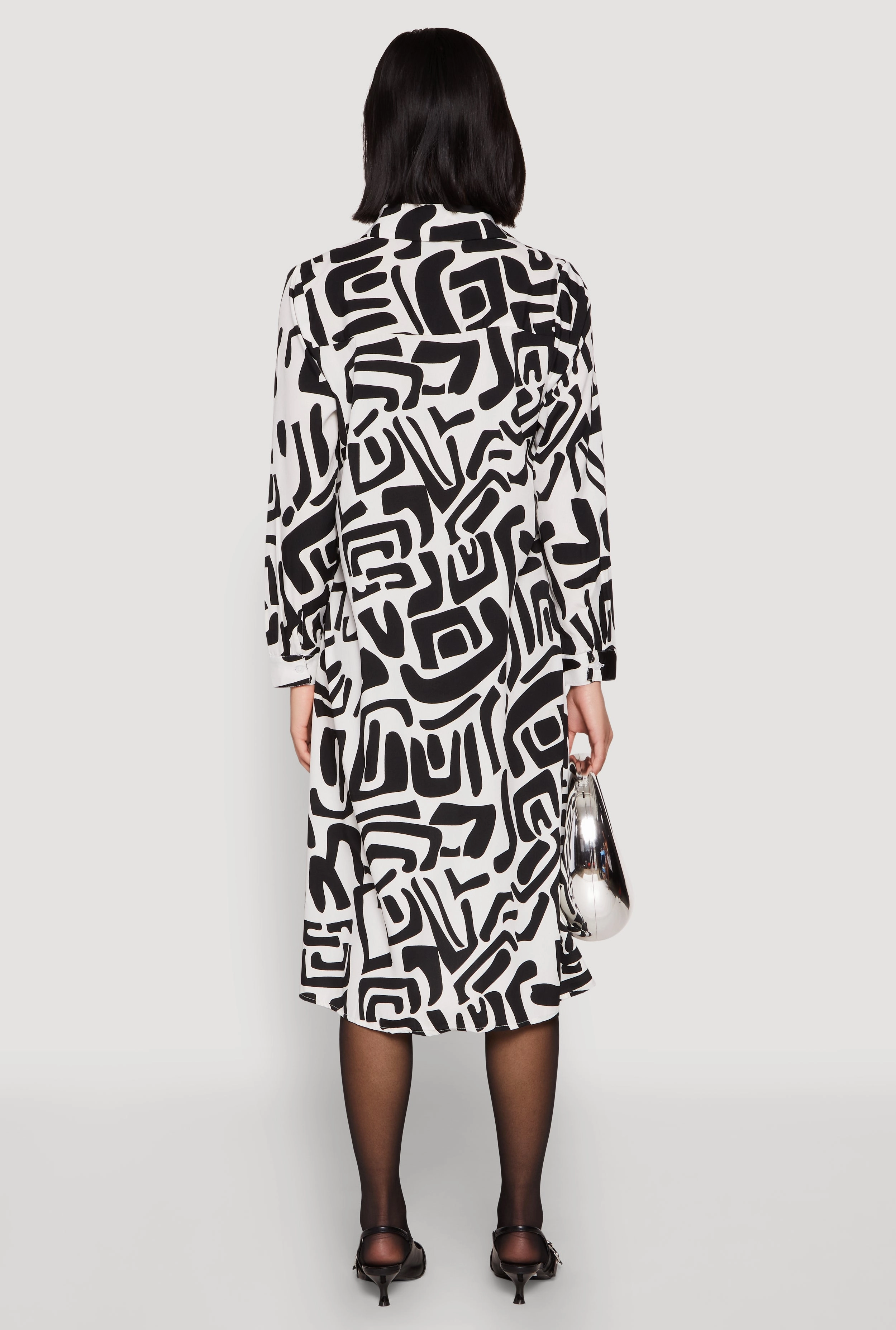 Abstract Patterned High Low Shirt Dress