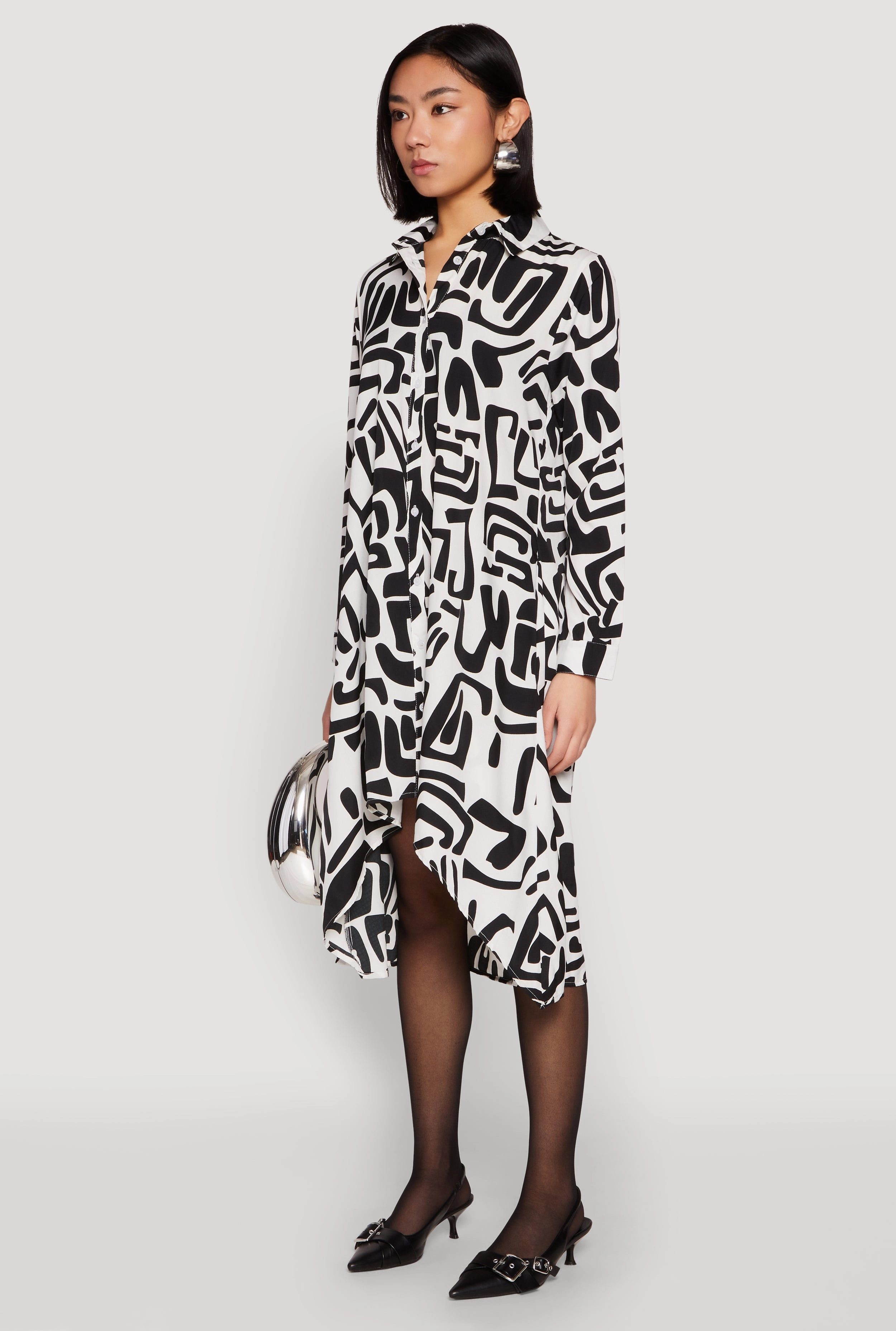 Abstract Patterned High Low Shirt Dress