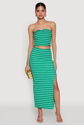 Almost Famous Striped Side Slit Maxi Skirt