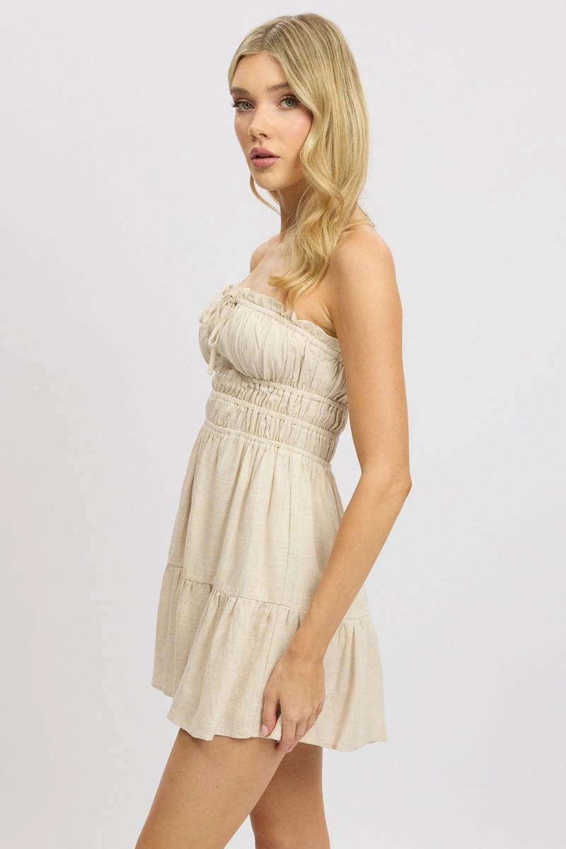 Beige Strapless Dress Mini