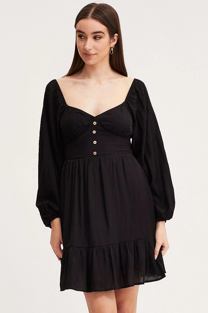 Black A Line Dress Long Sleeve Mini