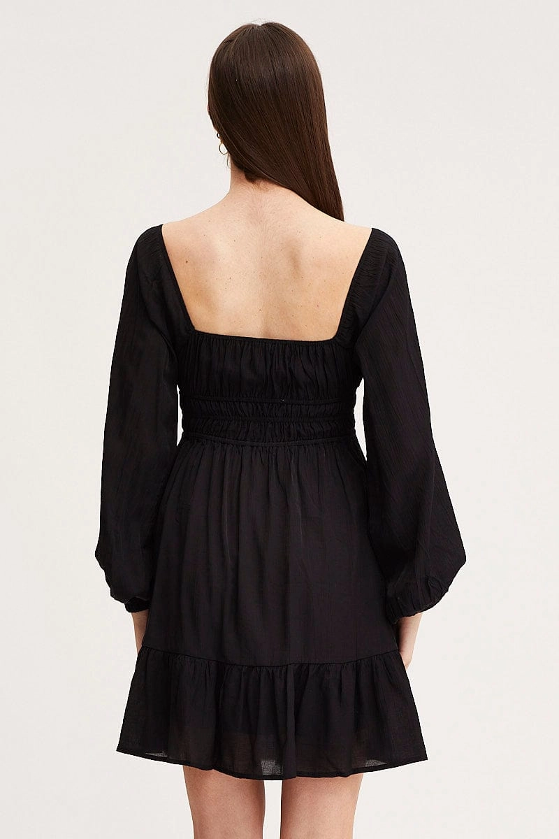 Black A Line Dress Long Sleeve Mini