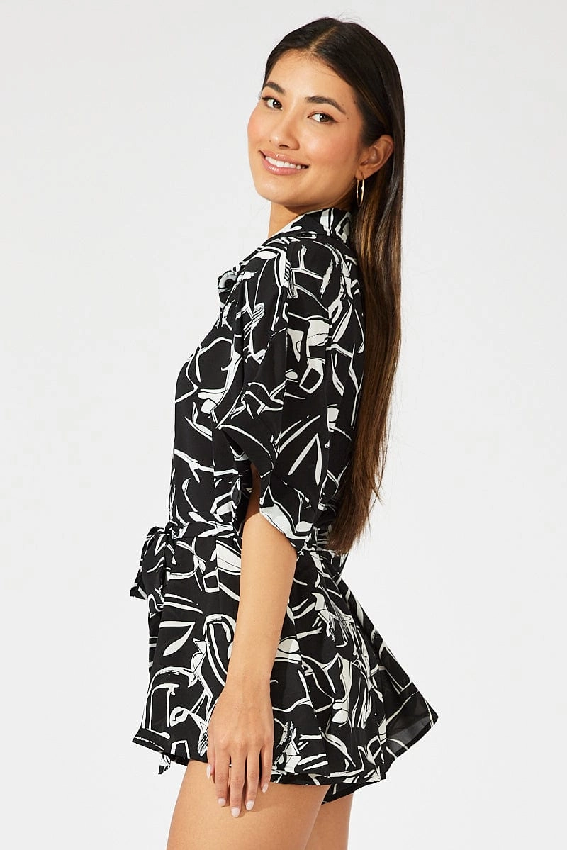 Black Abstract Oversized Playsuit