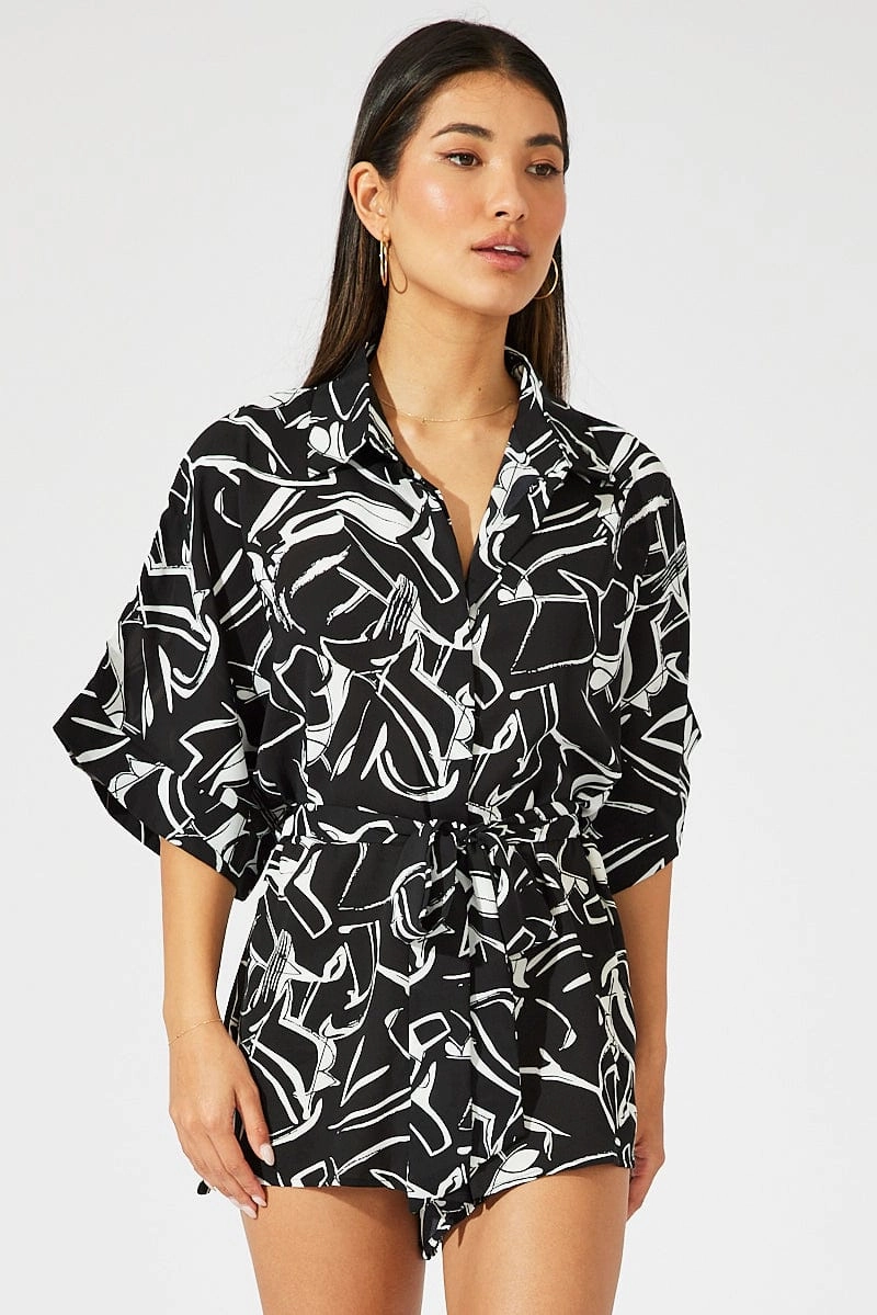 Black Abstract Oversized Playsuit