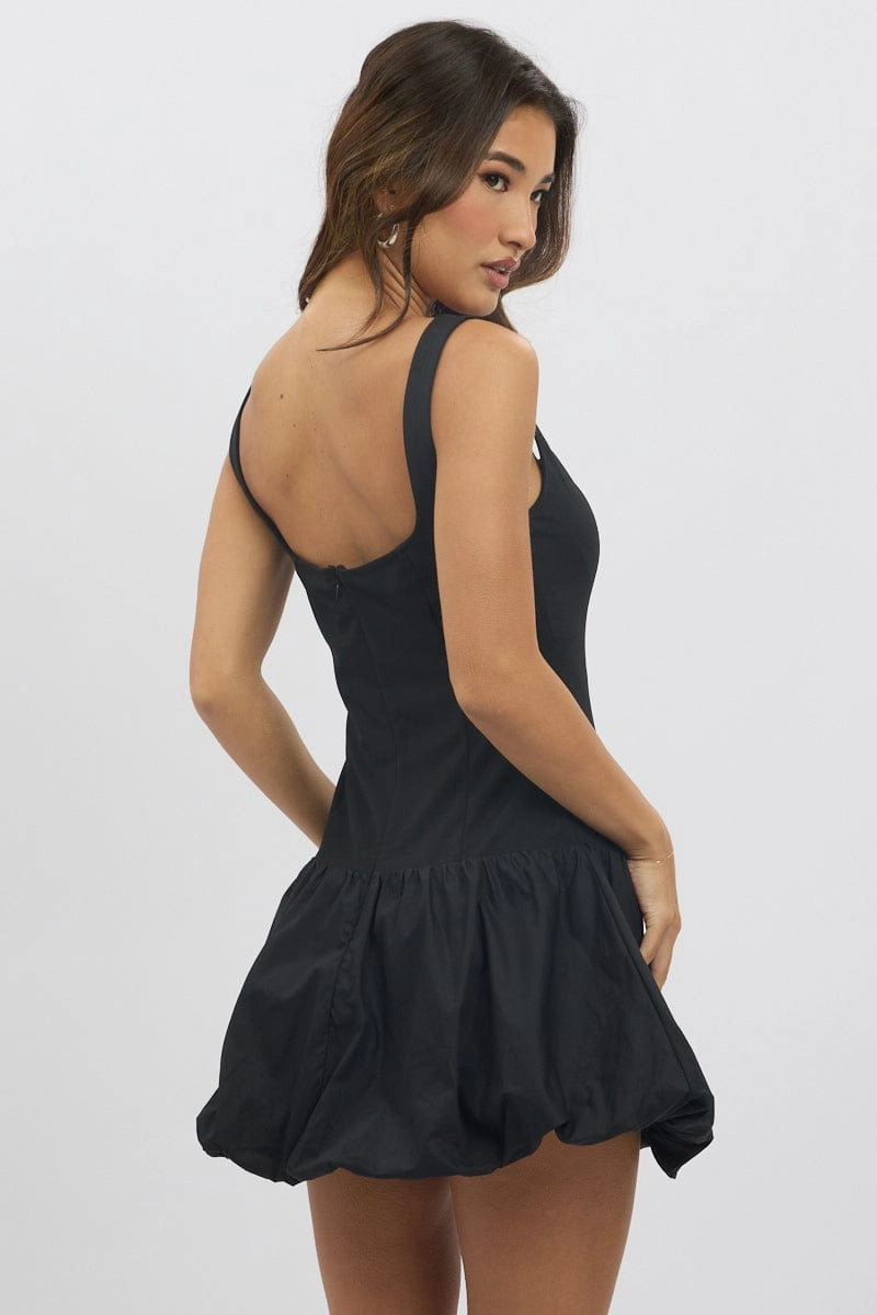 Black Bubble Dress Square Neck
