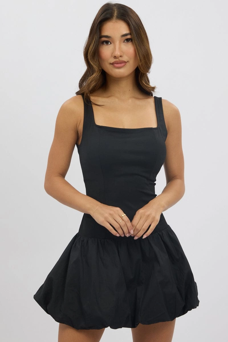Black Bubble Dress Square Neck