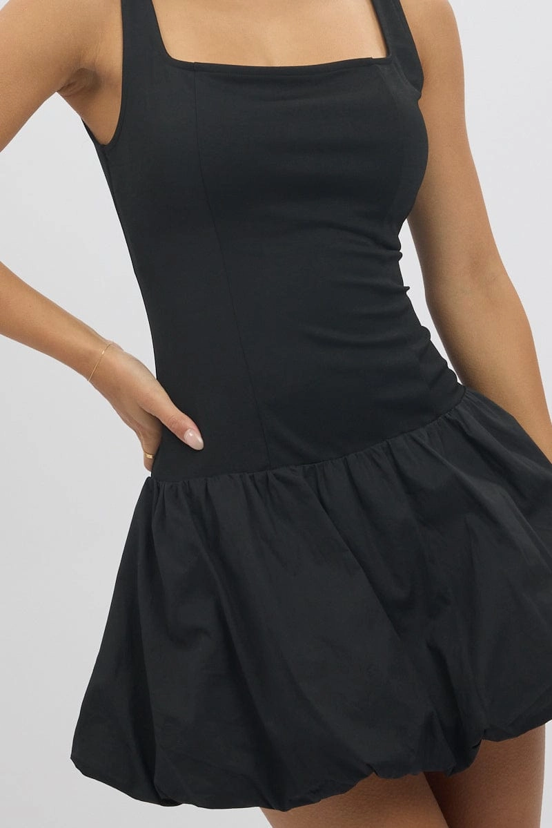 Black Bubble Dress Square Neck