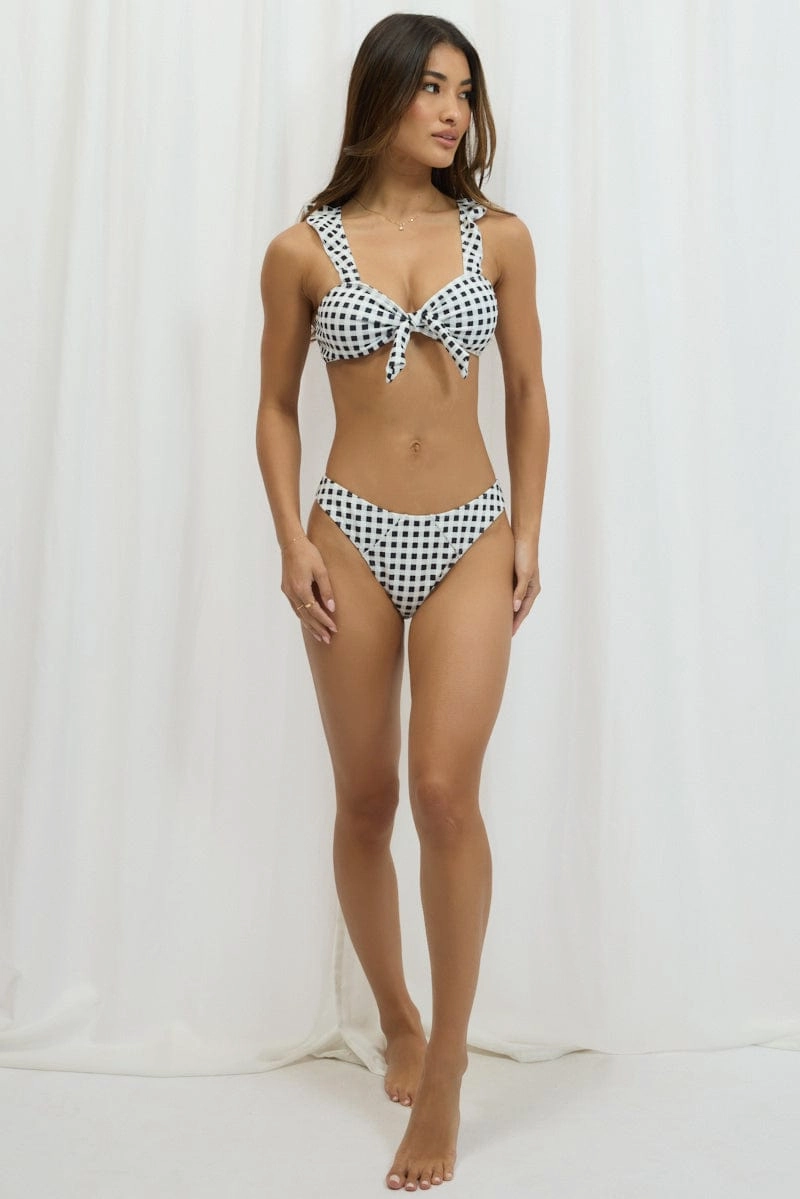 Black Check Check Print Bikini Set