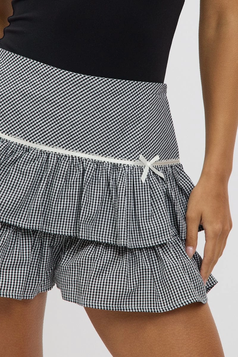 Black Check Skort Skirt Frilled Hem