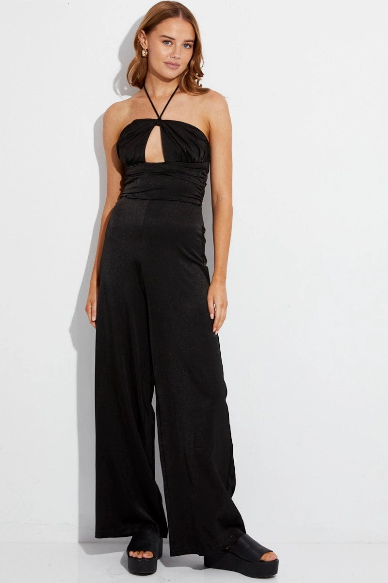 Black Halter Neck Keyhole Slinky Jumpsuit