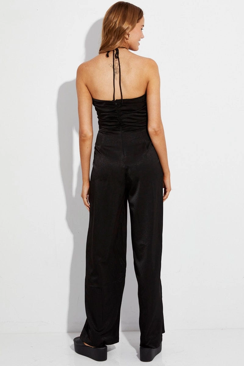 Black Halter Neck Keyhole Slinky Jumpsuit