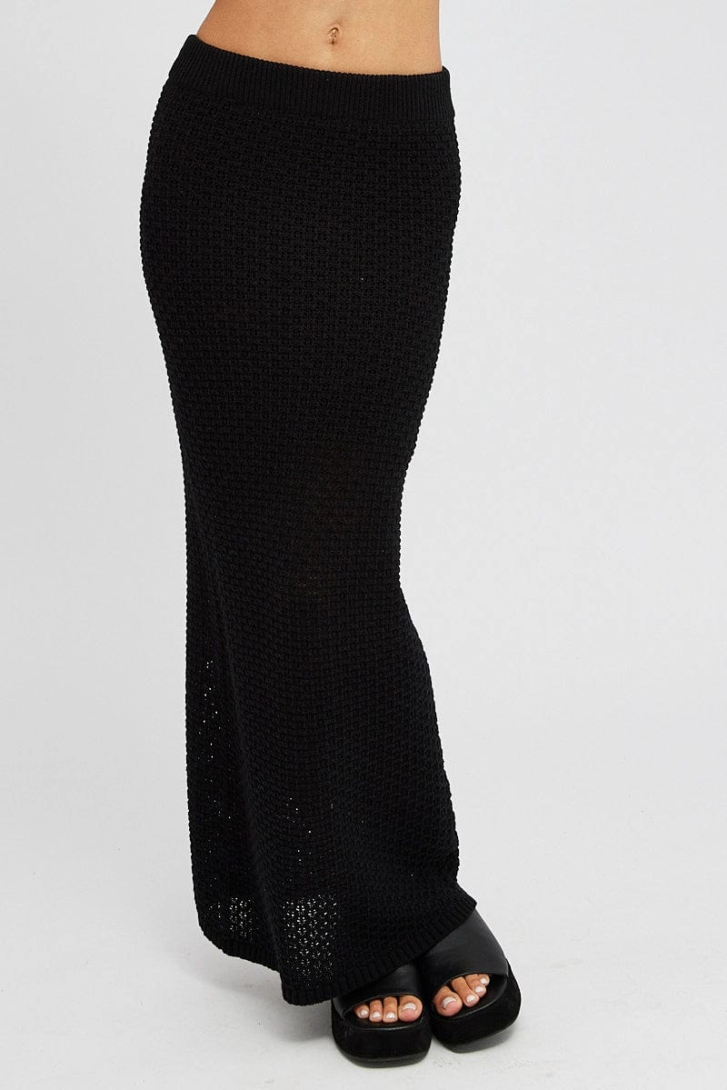 Black Knit Skirt Midi Crochet