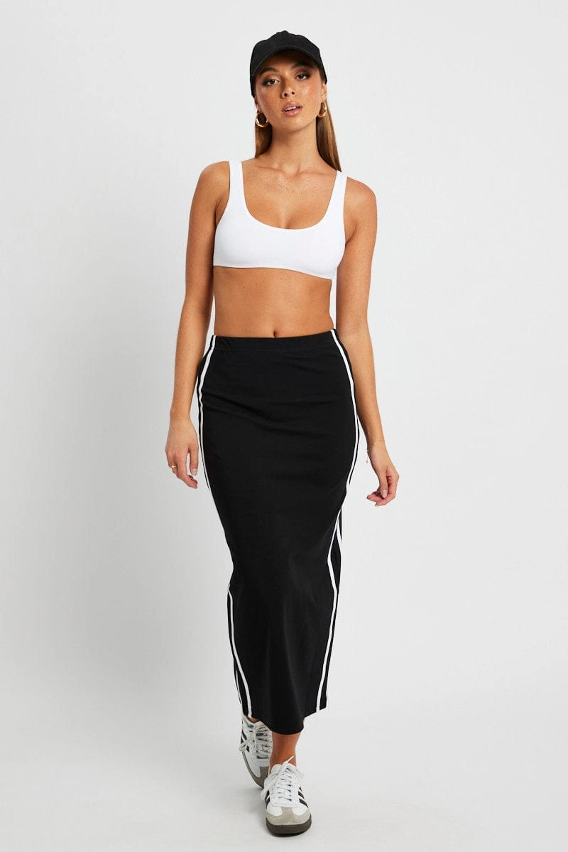 Black Midi Skirt Side Stripe