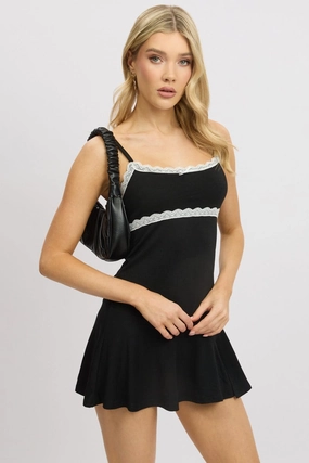 Black Mini Dress Lace Trim