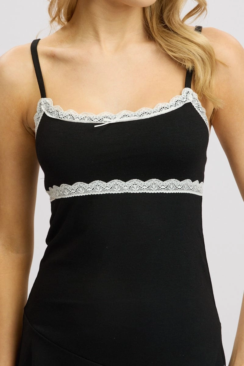 Black Mini Dress Lace Trim