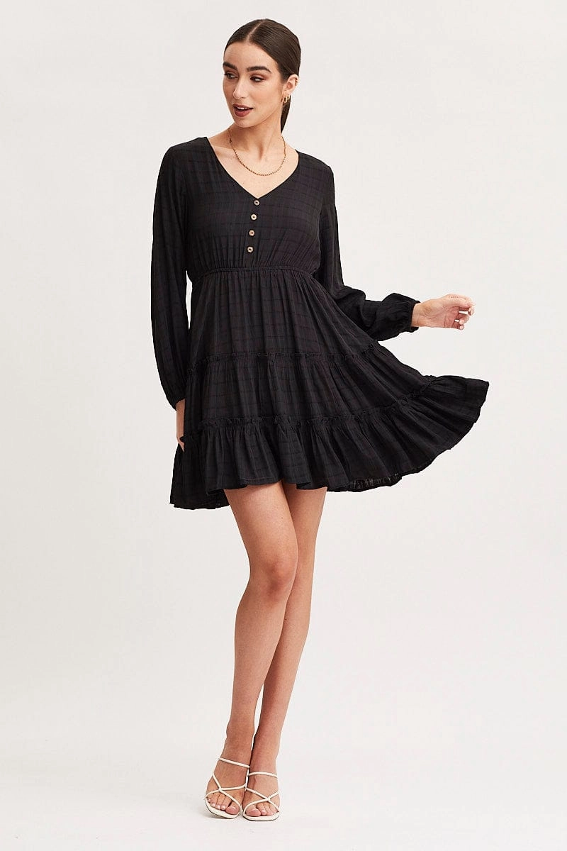 Black Skater Dress Long Sleeve Mini