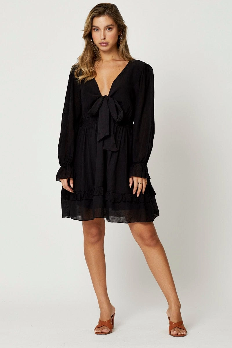 Black Tie Front Skater Dress