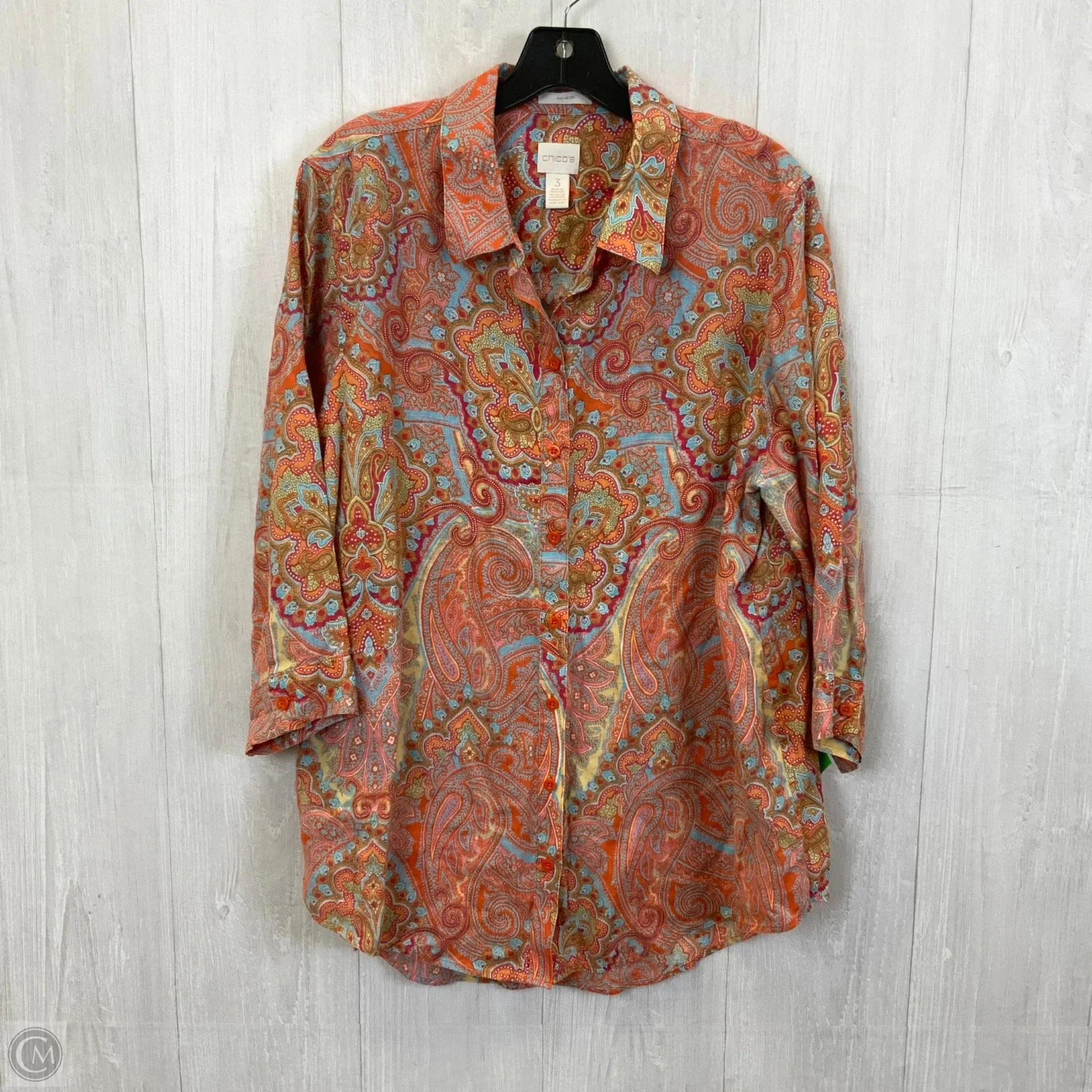Blouse 3/4 Sleeve By Chicos In Orange, Size: Xl