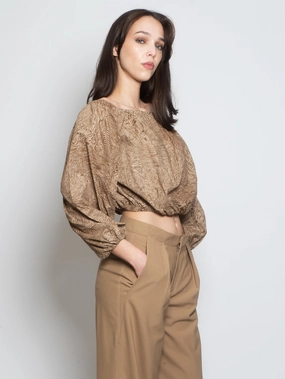 Blouse with All Over Cocoa/Sand Graphic Print