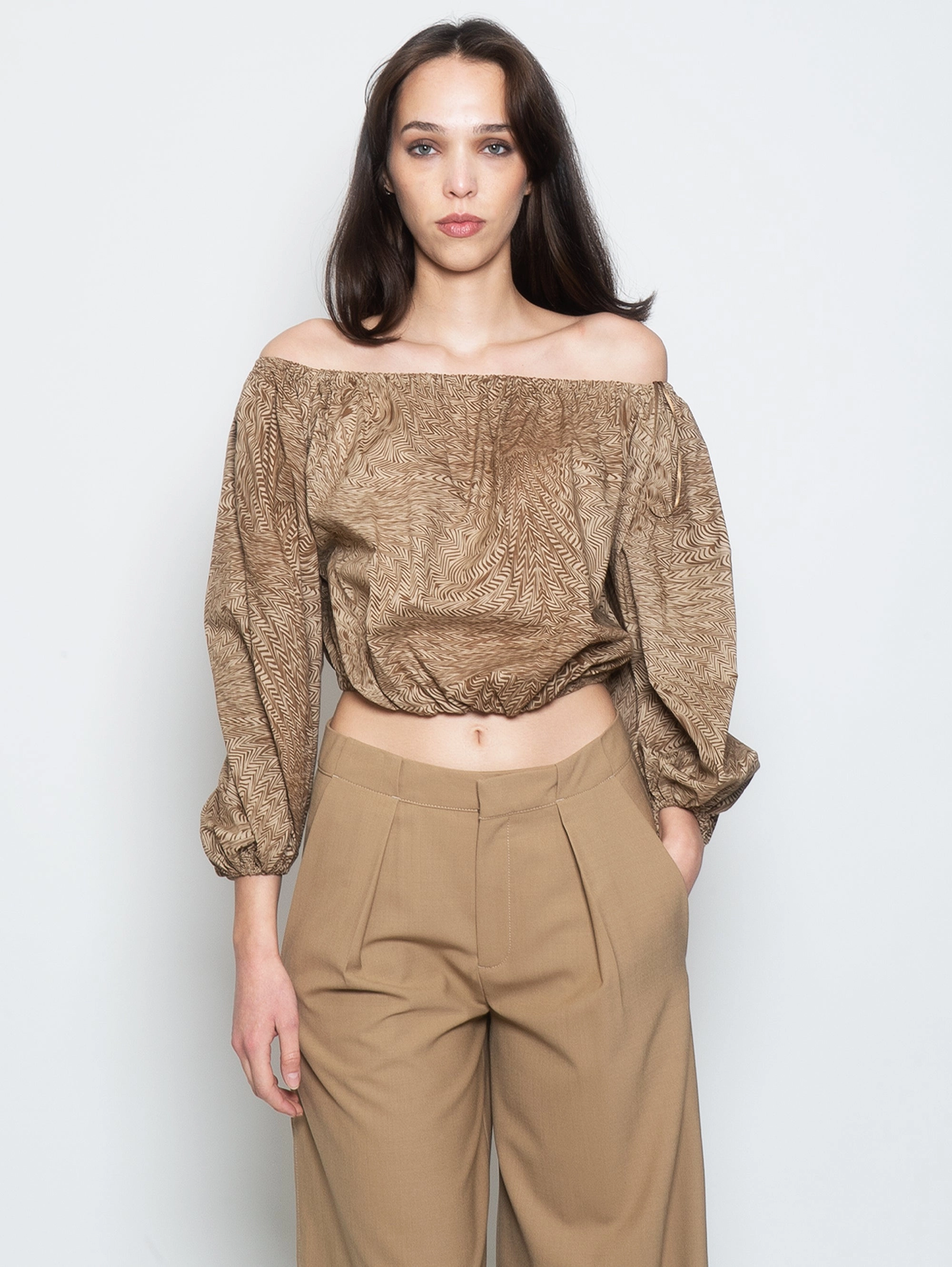 Blouse with All Over Cocoa/Sand Graphic Print