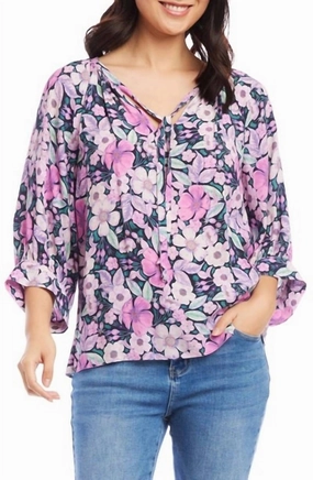 Blouson Sleeve Top In Pink Floral