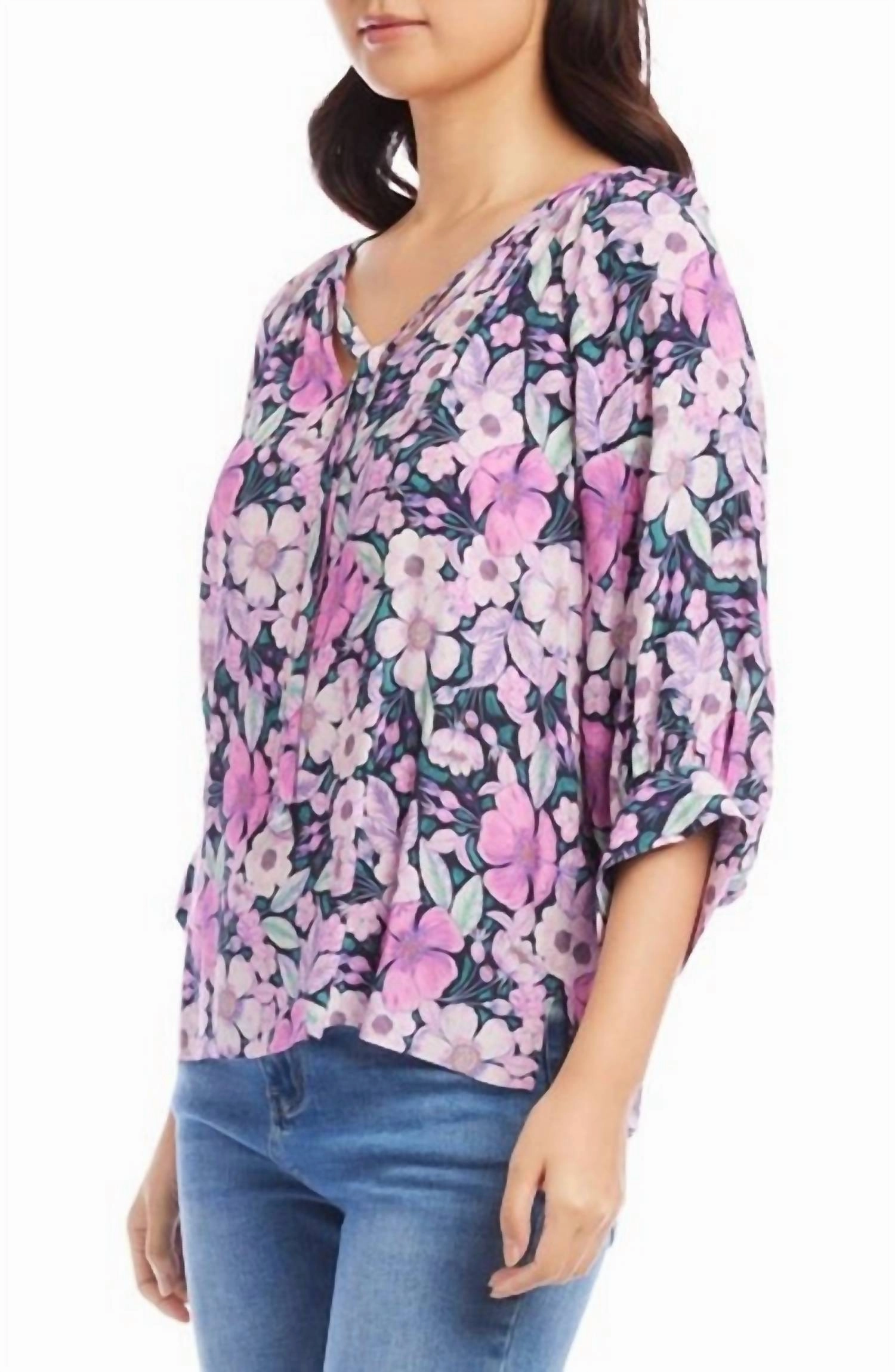 Blouson Sleeve Top In Pink Floral