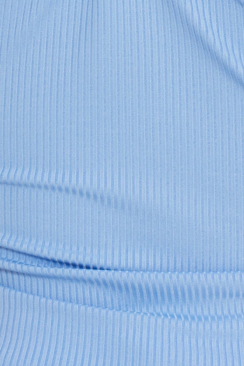 Blue Tie Front Puff Sleeve Top