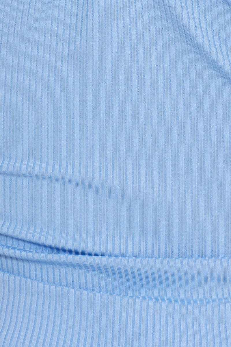 Blue Tie Front Puff Sleeve Top