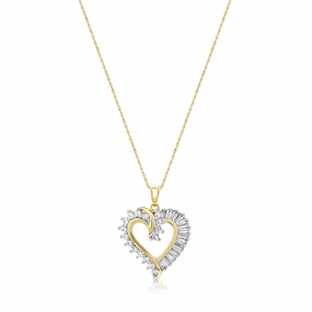 Brilliance Fine Jewelry Heart Pendant with Simulated Diamond in 10K Yellow Gold For Women