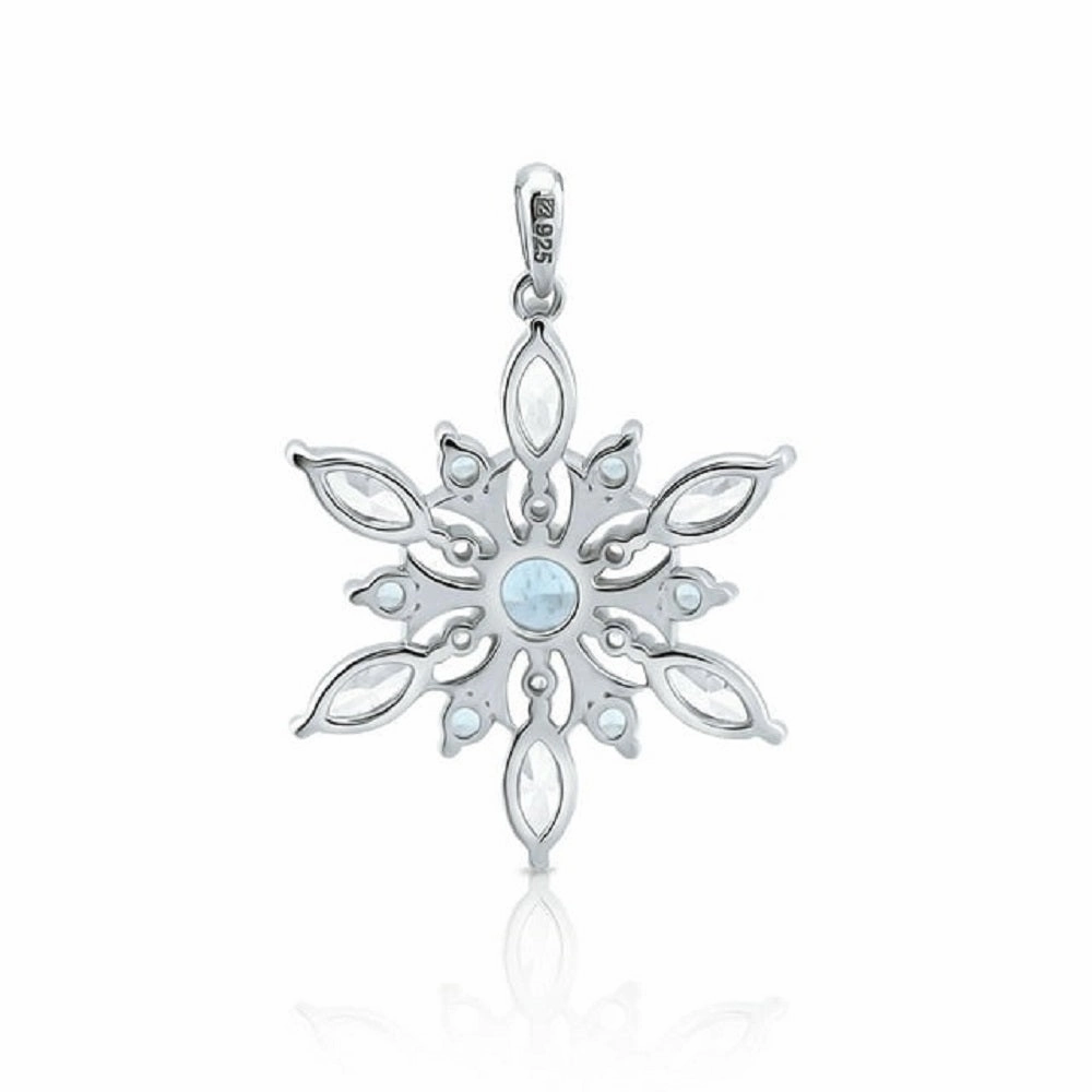 Brilliance Fine Jewelry Women's Simulated Blue Topaz Snowflake Pendant in Sterling Silver