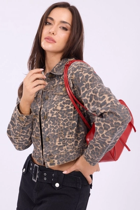 Brown Animal Print Cropped Jacket