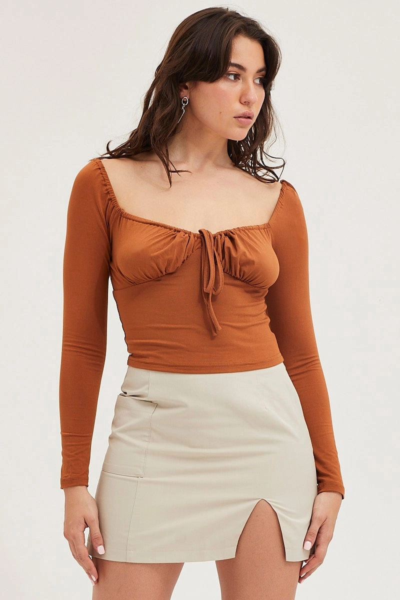 Brown Bodice Top Long Sleeve