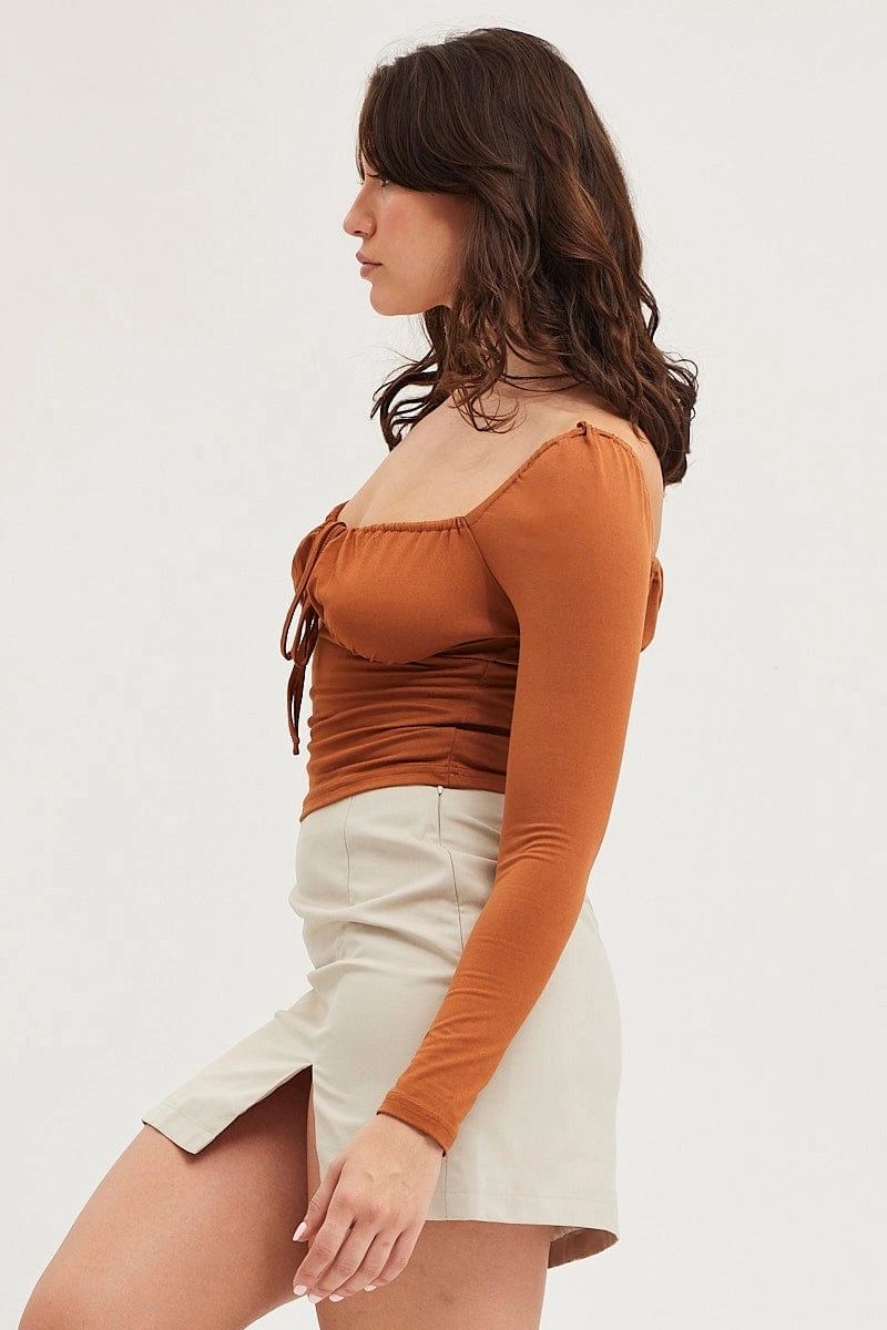 Brown Bodice Top Long Sleeve