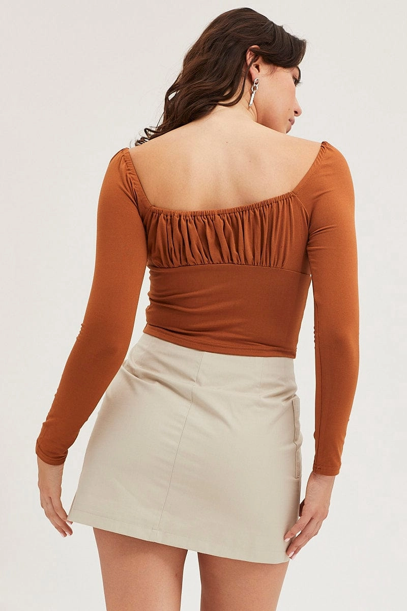 Brown Bodice Top Long Sleeve