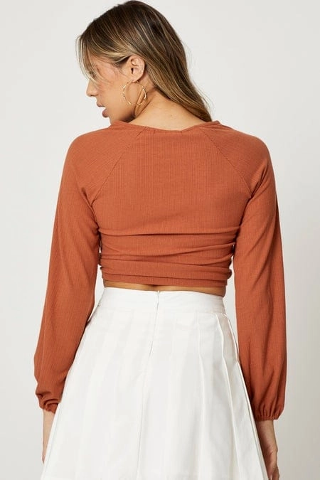 Brown Crop Top Long Sleeve