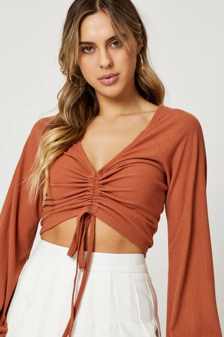 Brown Crop Top Long Sleeve
