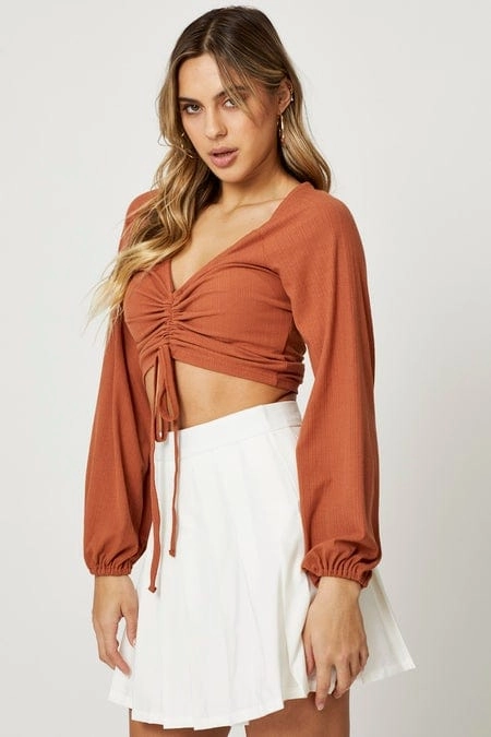 Brown Crop Top Long Sleeve