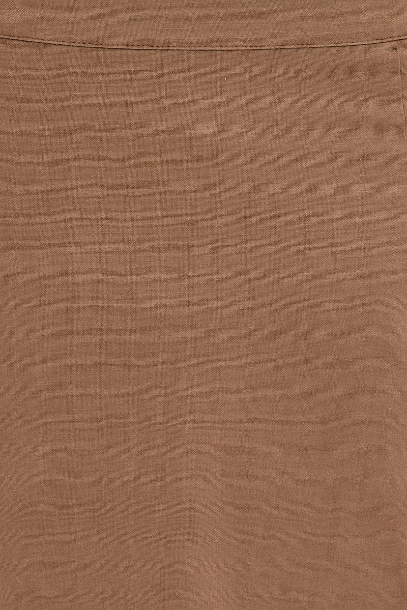 Brown Linen Blend Button Front Mini Skirt