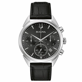Bulova 96B371 Stainless Steel Watch with Black Leather Strap 42mm